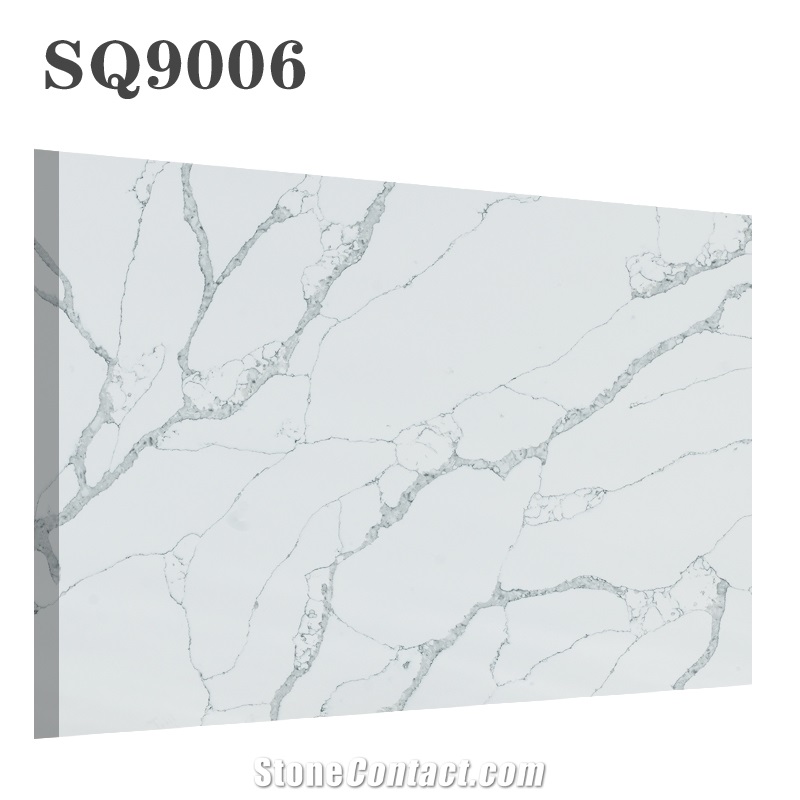White Calacatte Artificial Quartz Stone with Solid Surface for Top