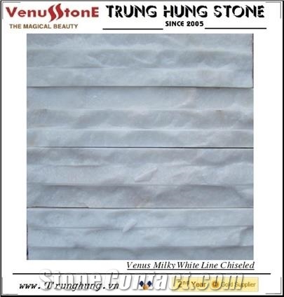 Milky White Marble Line Chiselled Wall Cladding Panels