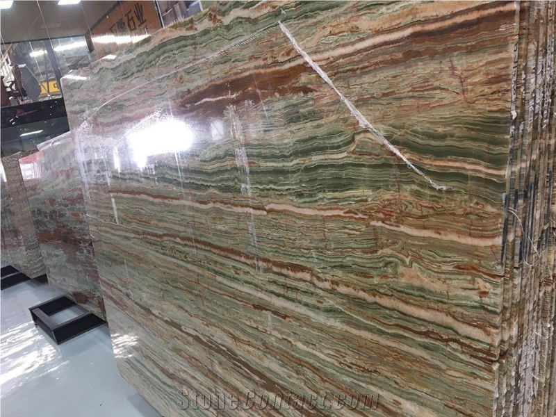 Bamboo Green Onyx Slabs/Tiles, Onice Verde Smeral, Green Onyx Slabs