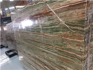 Bamboo Green Onyx Slabs/Tiles, Onice Verde Smeral, Green Onyx Slabs