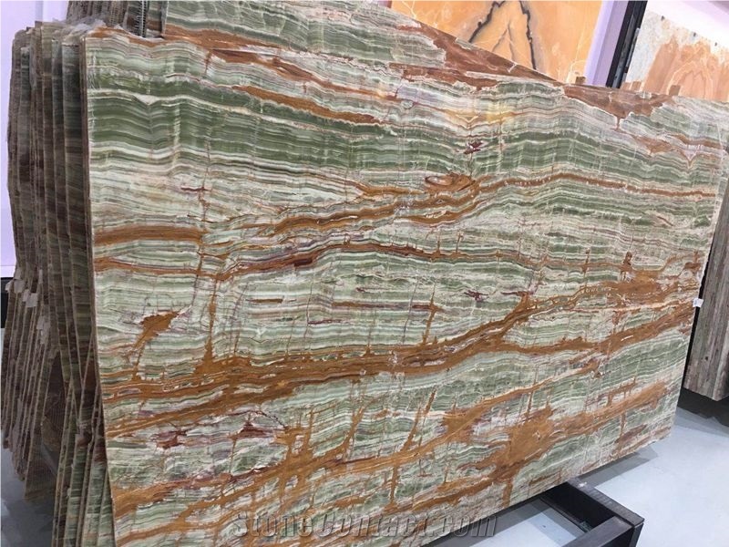 Bamboo Green Onyx Slabs/Tiles, Onice Verde Smeral, Green Onyx Slabs