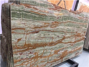 Bamboo Green Onyx Slabs/Tiles, Onice Verde Smeral, Green Onyx Slabs