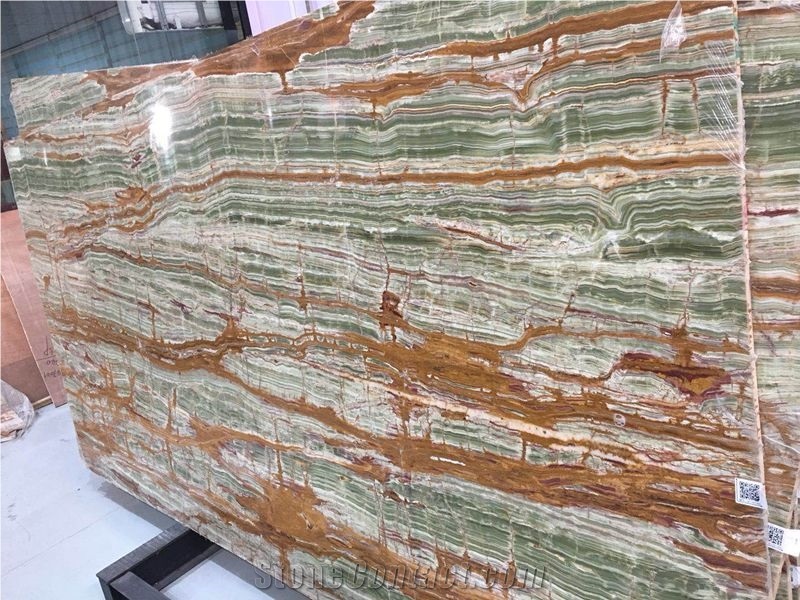 Bamboo Green Onyx Slabs/Tiles, Onice Verde Smeral, Green Onyx Slabs
