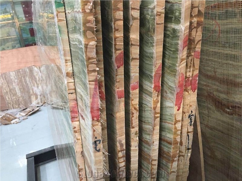 Bamboo Green Onyx Slabs/Tiles, Onice Verde Smeral, Green Onyx Slabs