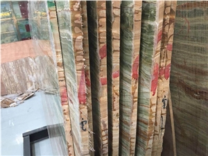 Bamboo Green Onyx Slabs/Tiles, Onice Verde Smeral, Green Onyx Slabs