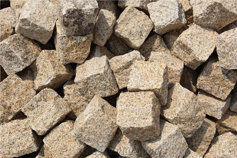Rusty Yellow Granite Cobble Stone, G682 Granite Cube Stone & Pavers