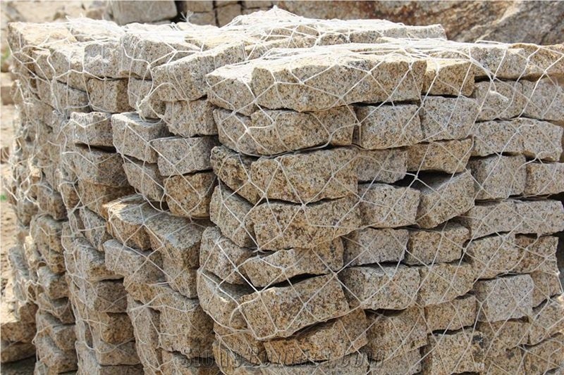 Rusty Yellow Granite Cobble Stone, G682 Granite Cube Stone & Pavers