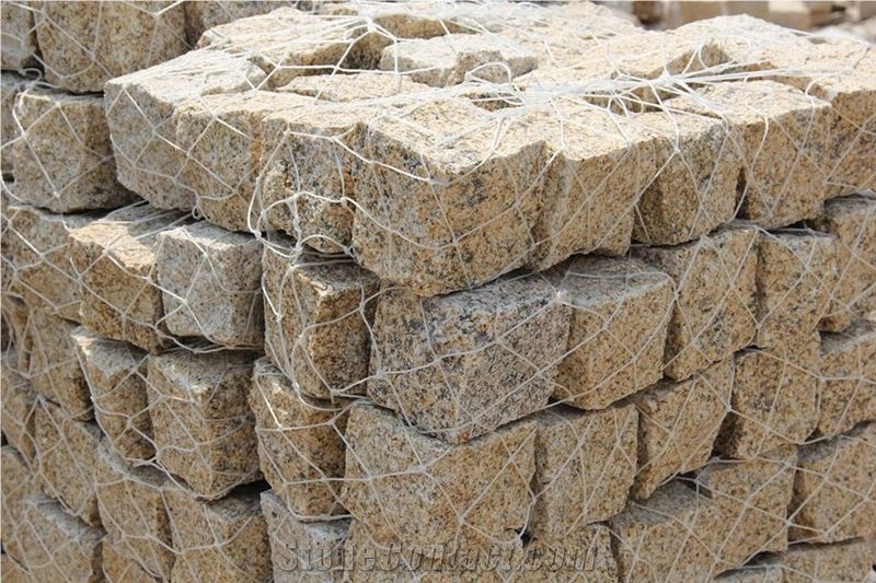 Rusty Yellow Granite Cobble Stone, G682 Granite Cube Stone & Pavers