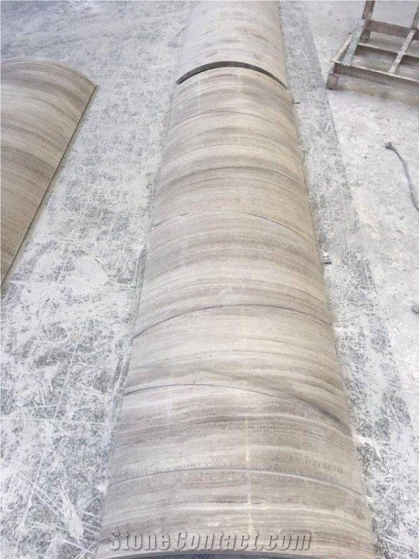 Wooden Grey Marble Column Base, Grey Vein Marble Pillars, Wood Grain Grey Marble Pillars