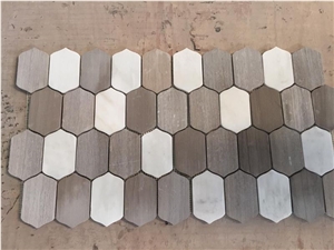 Wooden Marble Mosaic Tiles, Chinese White/Grey Vein Marble Mosaic Tile