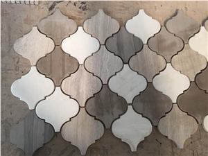 Wooden Marble Mosaic Tiles, Chinese White/Grey Vein Marble Mosaic Tile