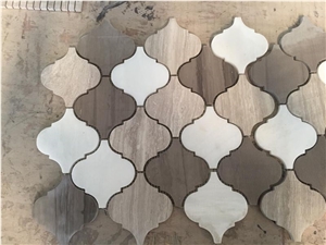 Wooden Marble Mosaic Tiles, Chinese White/Grey Vein Marble Mosaic Tile