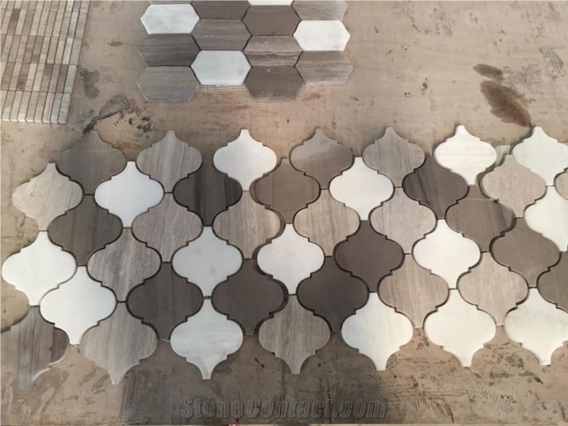 Wooden Marble Mosaic Tiles, Chinese White/Grey Vein Marble Mosaic Tile