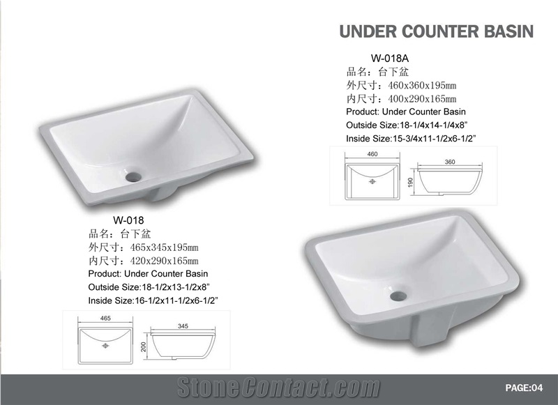 Retangle Undermount Porcelain Basins