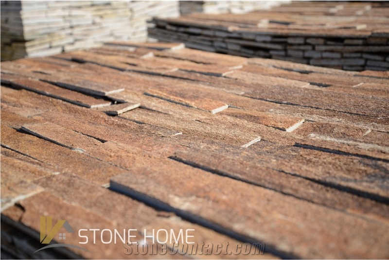 Golden Brown Gneiss Dimensioned Elements Formed Wall Panels