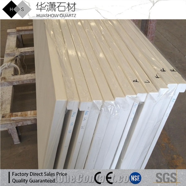 Pure White Quartz Countertops,Laminated Edges Quartz Kitchen Tops