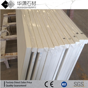 Pure White Quartz Countertops,Laminated Edges Quartz Kitchen Tops