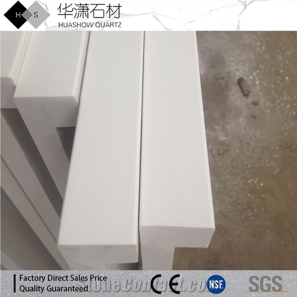 Pure White Quartz Countertops,Laminated Edges Quartz Kitchen Tops