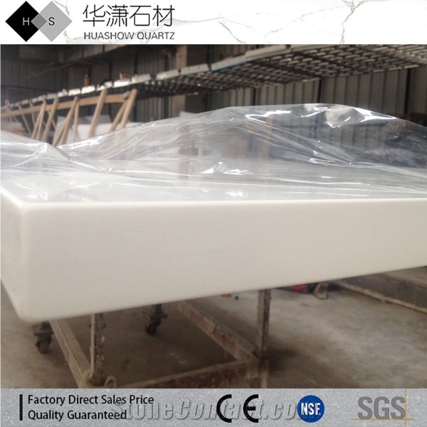 Pure White Quartz Countertops,Laminated Edges Quartz Kitchen Tops