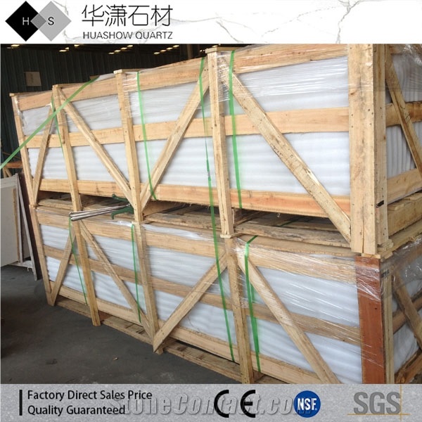 Pure White Quartz Countertops,Laminated Edges Quartz Kitchen Tops