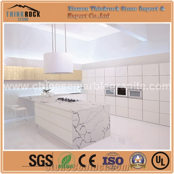 Affordable Alternative Calacatta Vagu Single White Quartz Island Tops
