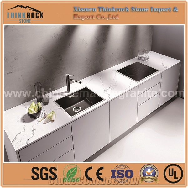 Calacatta Mountain Marble Veins White Quartz Kitchen Countertops