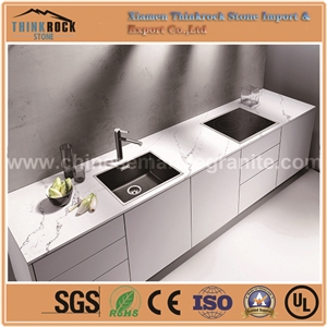 Calacatta Mountain Marble Veins White Quartz Kitchen Countertops