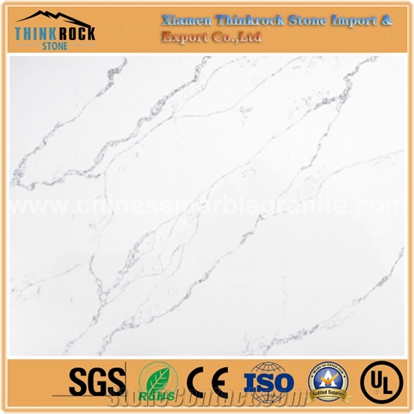 Calacatta Mountain Marble Veins White Quartz Kitchen Countertops