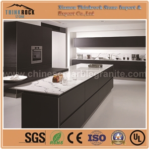 Calacatta Mountain Marble Veins White Quartz Kitchen Countertops