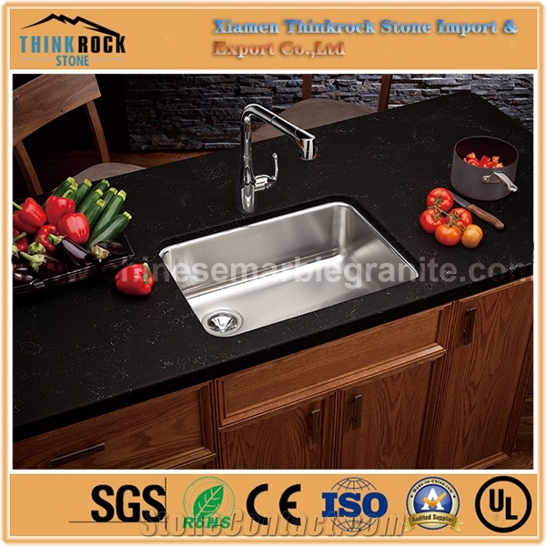 China Natrual Empire Gold Snow Marble Veins Black Quartz Island Tops