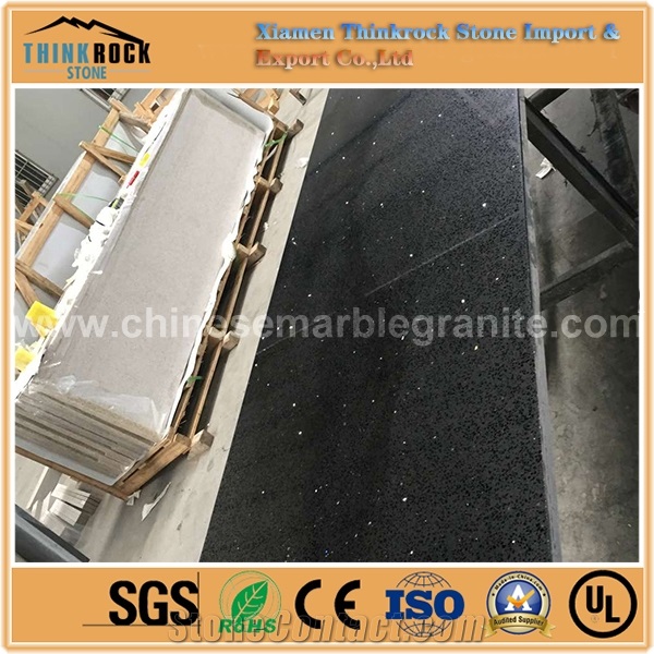 Edge-Finished Galaxy Single Black Quartz Kitchen Countertops,Tabletops