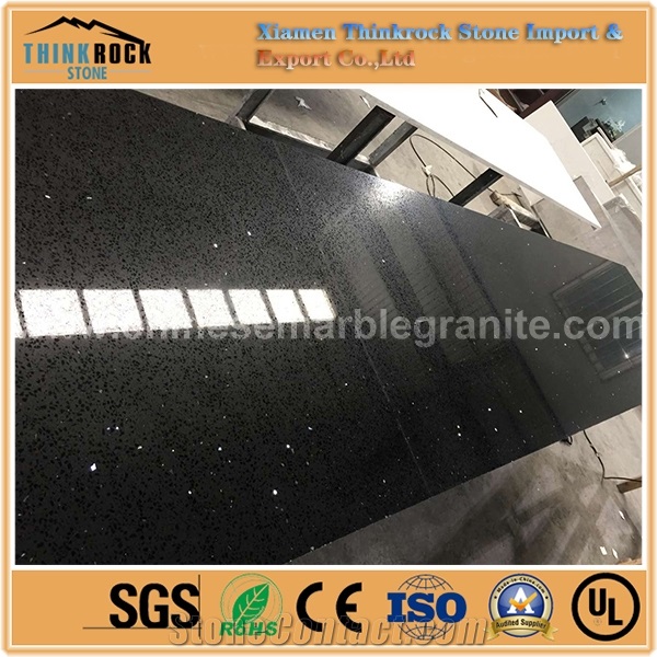 Edge-Finished Galaxy Single Black Quartz Kitchen Countertops,Tabletops