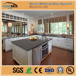 High-Luster Black Sesame Single Grey Quartz Island Tops