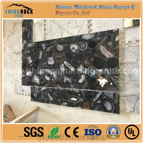 Semiprecious Black Agate Black Tile for Building Interior Decoration