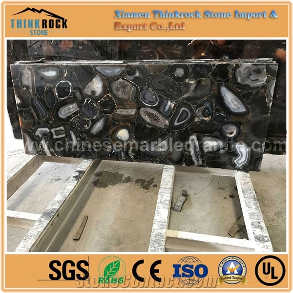Semiprecious Black Agate Black Tile for Building Interior Decoration