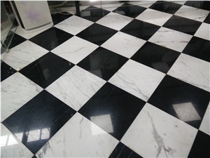 Carrara White and Black Marquina Marble Waterjet Medallions Floor Tile