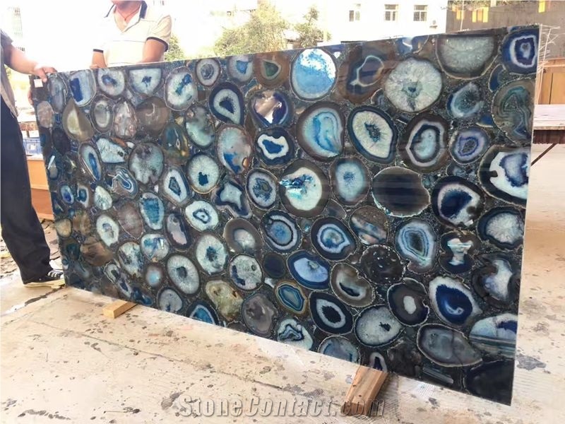 China Blue Agate Semiprecious Stone Slabs & Tiles,Luxury Blue Agate