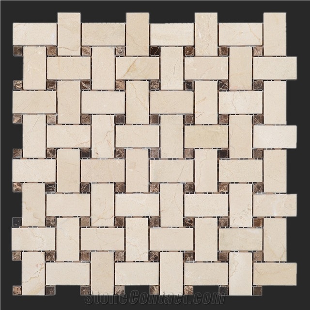 Polished Mosaic Crema Marfil,Spain Beige Marble Mosaic Design