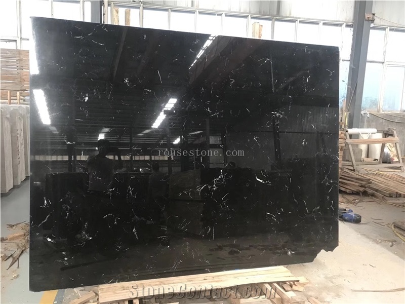 Barcelona Black Ice Black Marble Slab A& Tiles Polihsed