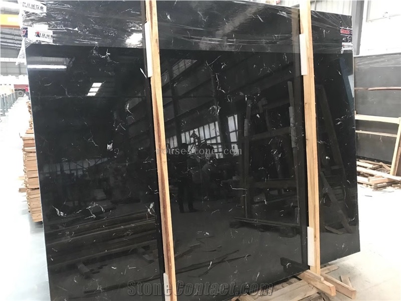 Barcelona Black Ice Black Marble Slab A& Tiles Polihsed