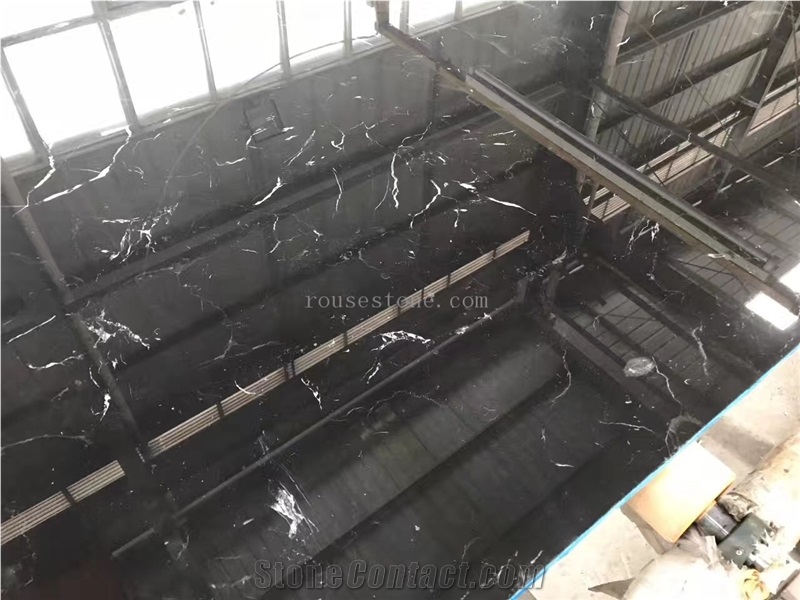 Barcelona Black Ice Black Marble Slab A& Tiles Polihsed