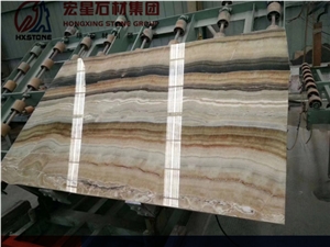China Beige Onyx Slabs&Tiles Colorful Bookmatch Straight Grey Veins