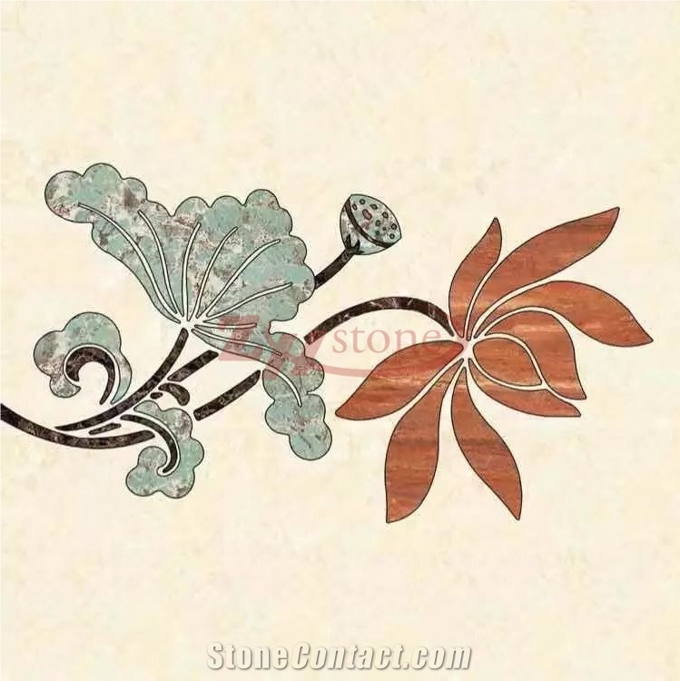 Amazon Green Granite Lotus Flower Waterjet Floor Medallion for Lobby