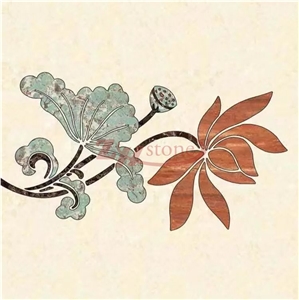 Amazon Green Granite Lotus Flower Waterjet Floor Medallion for Lobby Amazon Green Granite Lotus Flower Waterjet Floor Medallion for Lobby