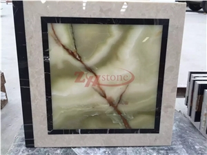 Ancient Green Onyx&Crema Marfil Marble Waterjet Square Medallion
