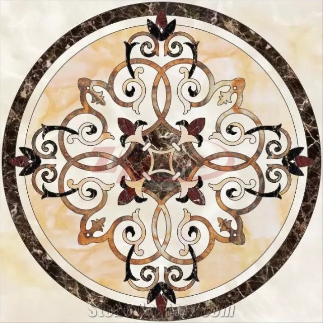 Emperador Dark Marble Snow White Onyx Round Waterjet Medallion