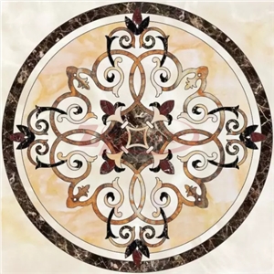 Emperador Dark Marble Snow White Onyx Round Waterjet Medallion