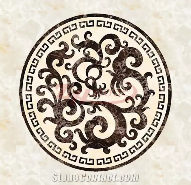Emperador Dark Marble with Baiyulan Marble Waterjet Round Medallions