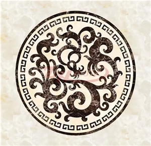 Emperador Dark Marble with Baiyulan Marble Waterjet Round Medallions