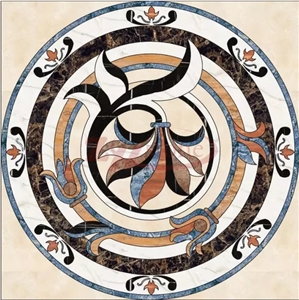 Flower Design Blue Marble Round Waterjet Medallion